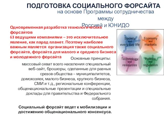 на основе Программы сотрудничества между Россией и ЮНИДО Основные принципы: массовый охват