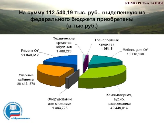 На сумму 112 540,19 тыс. руб., выделенную из федерального бюджета приобретены (в тыс.руб.)