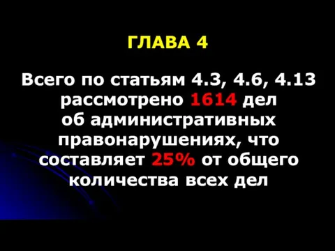 ГЛАВА 4 Всего по статьям 4.3, 4.6, 4.13 рассмотрено 1614 дел об