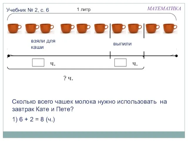 МАТЕМАТИКА Учебник № 2, с. 6 1 литр взяли для каши выпили