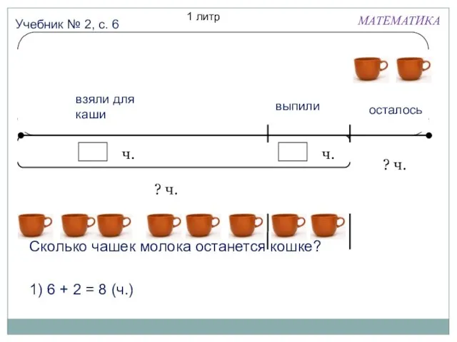 МАТЕМАТИКА Учебник № 2, с. 6 1 литр взяли для каши выпили