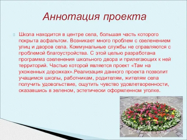 Школа находится в центре села, большая часть которого покрыта асфальтом. Возникает много