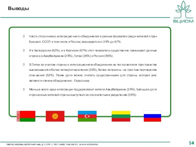 Выводы Число сторонников интеграционного объединения в разных форматах среди жителей стран бывшего