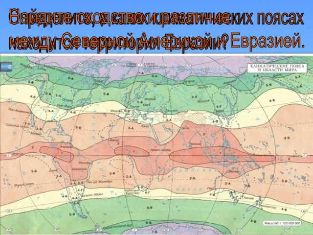 Определите, в каких климатических поясах находится территория Евразии? Найдите сходство и различие