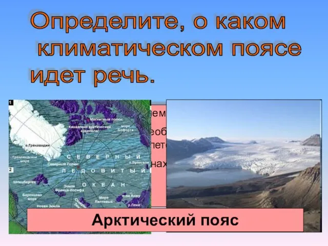 Определите, о каком климатическом поясе идет речь. Располагается на крайнем севере Евразии.