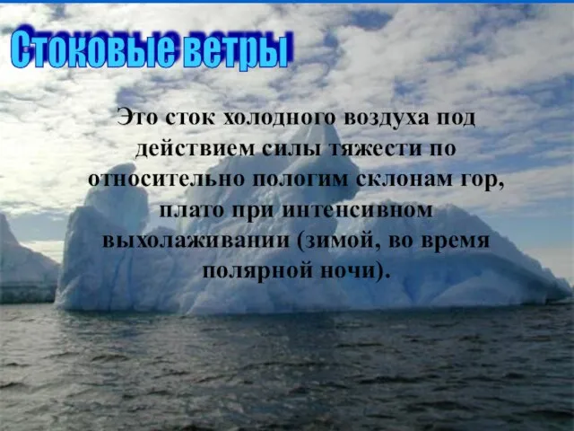 Стоковые ветры Это сток холодного воздуха под действием силы тяжести по относительно