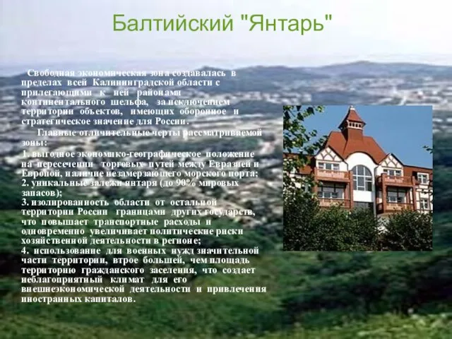 Балтийский "Янтарь" Свободная экономическая зона создавалась в пределах всей Калининградской области с