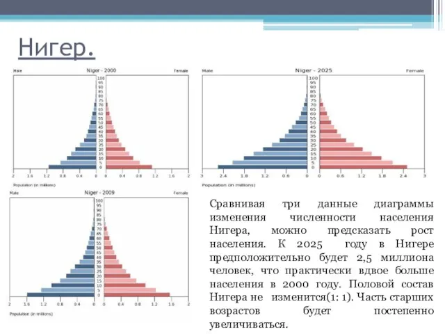 Нигер. Сравнивая три данные диаграммы изменения численности населения Нигера, можно предсказать рост