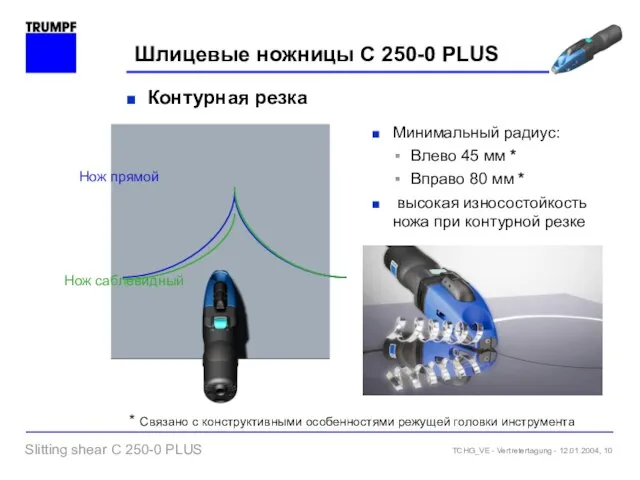 Шлицевые ножницы C 250-0 PLUS Минимальный радиус: Влево 45 мм * Вправо