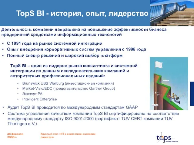 TopS BI - история, опыт, лидерство Аудит TopS BI проводится по международным