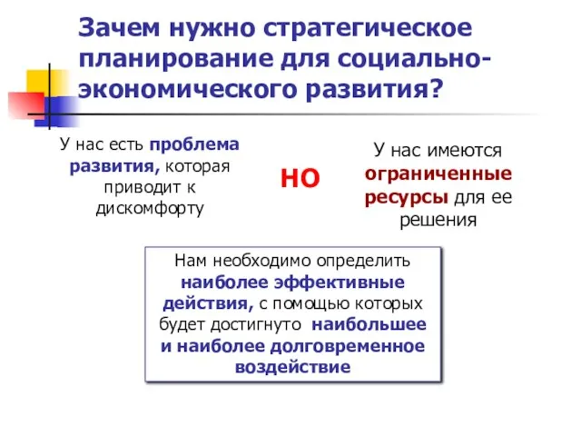 Зачем нужно стратегическое планирование для социально-экономического развития? Нам необходимо определить наиболее эффективные