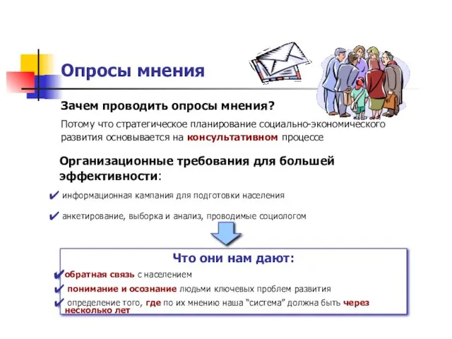 Опросы мнения Что они нам дают: обратная связь с населением понимание и