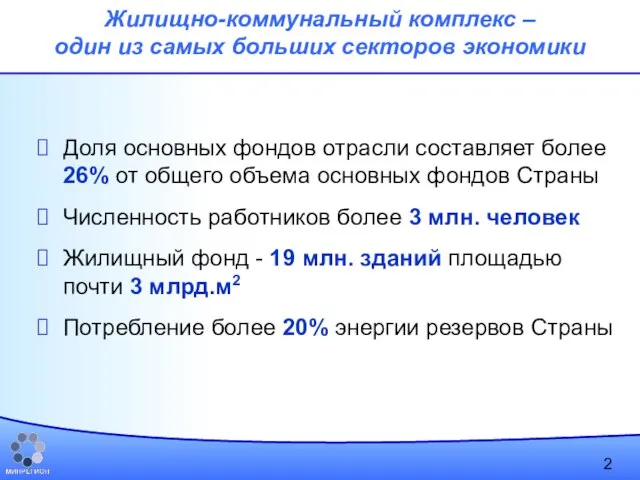 Жилищно-коммунальный комплекс – один из самых больших секторов экономики Доля основных фондов