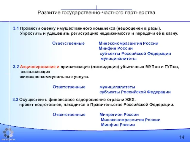 3.1 Провести оценку имущественного комплекса (недооценен в разы). Упростить и удешевить регистрацию