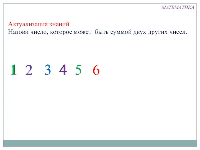 3 3 Актуализация знаний Назови число, которое может быть суммой двух других