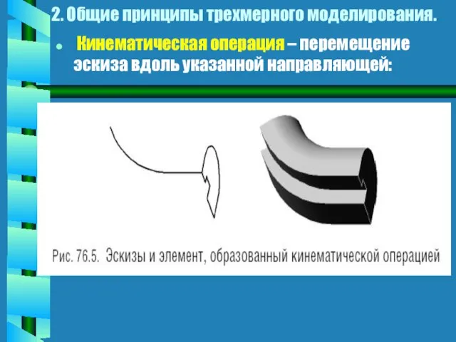 2. Общие принципы трехмерного моделирования. Кинематическая операция – перемещение эскиза вдоль указанной направляющей: