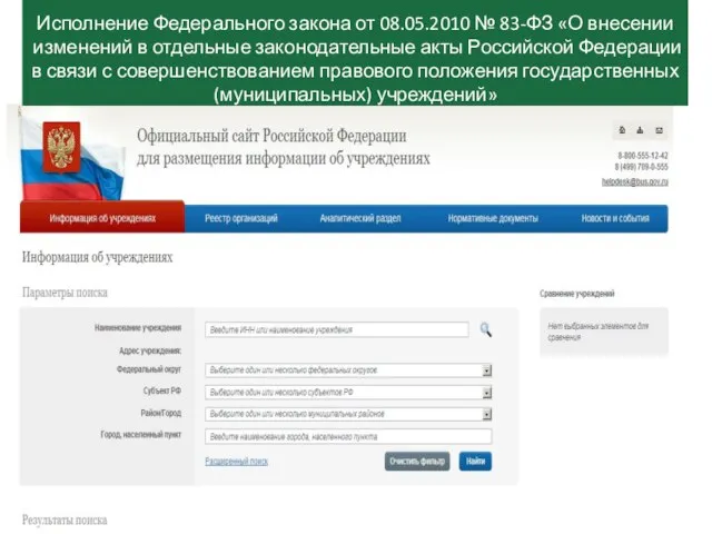 Исполнение Федерального закона от 08.05.2010 № 83-ФЗ «О внесении изменений в отдельные