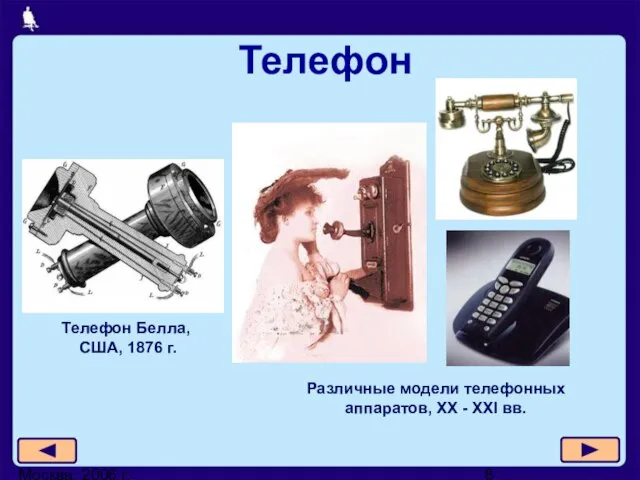 Москва, 2006 г. Телефон Телефон Белла, США, 1876 г. Различные модели телефонных