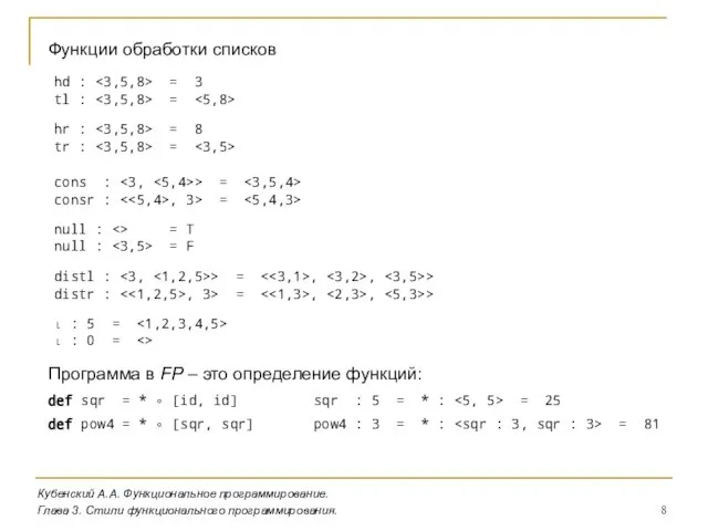 hd : = 3 Кубенский А.А. Функциональное программирование. Глава 3. Стили функционального