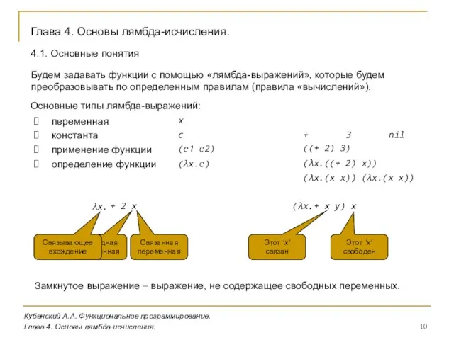 Кубенский А.А. Функциональное программирование. Глава 4. Основы лямбда-исчисления. Глава 4. Основы лямбда-исчисления.