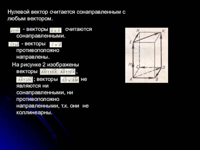 - векторы считаются сонаправленными. - векторы противоположно направлены. На рисунке 2 изображены