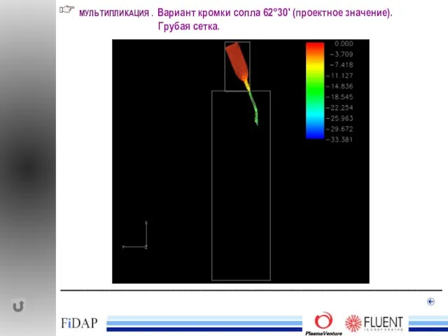 ______________________________________________ МУЛЬТИПЛИКАЦИЯ . Вариант кромки сопла 62°30′ (проектное значение). Грубая сетка.