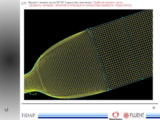 ______________________________________________ Вариант кромки сопла 62°30′ (проектное значение). Пробный вариант сетки . ОБЛАСТЬ