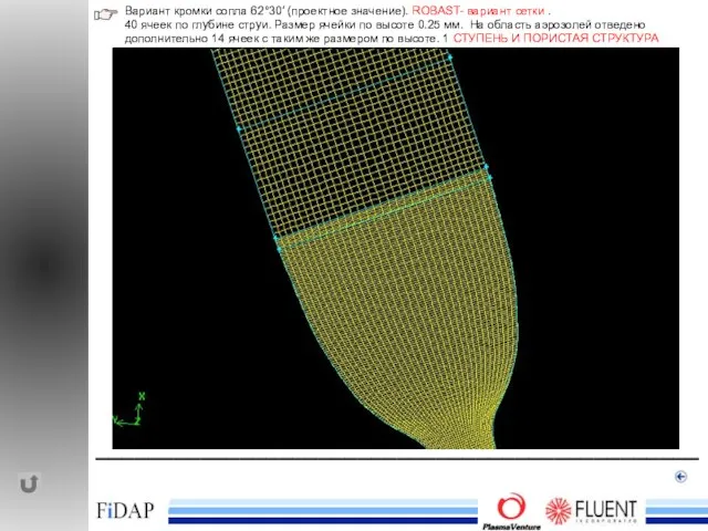 ______________________________________________ Вариант кромки сопла 62°30′ (проектное значение). ROBAST- вариант сетки . 40