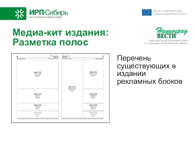 Медиа-кит издания: Разметка полос Перечень существующих в издании рекламных блоков