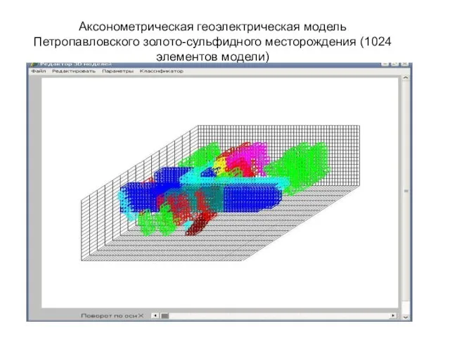 Аксонометрическая геоэлектрическая модель Петропавловского золото-сульфидного месторождения (1024 элементов модели)