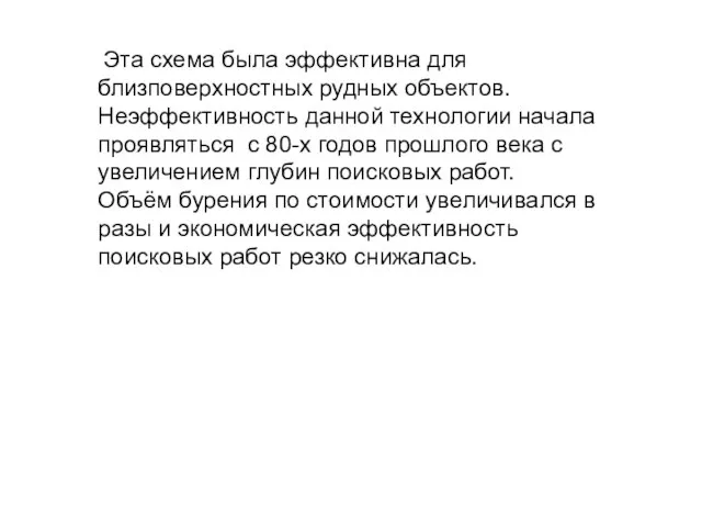 Эта схема была эффективна для близповерхностных рудных объектов. Неэффективность данной технологии начала