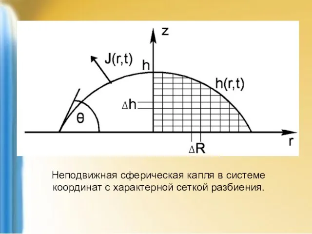 Неподвижная сферическая капля в системе координат с характерной сеткой разбиения.