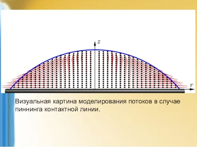 Визуальная картина моделирования потоков в случае пиннинга контактной линии.