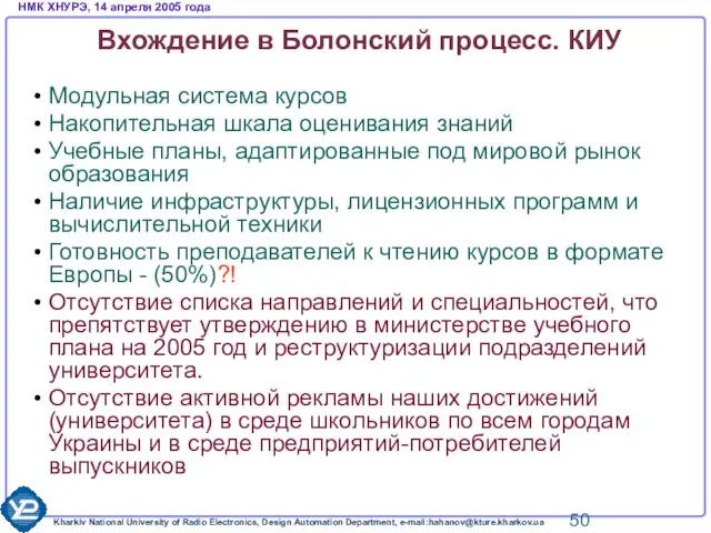 Вхождение в Болонский процесс. КИУ Модульная система курсов Накопительная шкала оценивания знаний