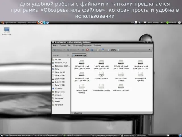 Для удобной работы с файлами и папками предлагается программа «Обозреватель файлов», которая