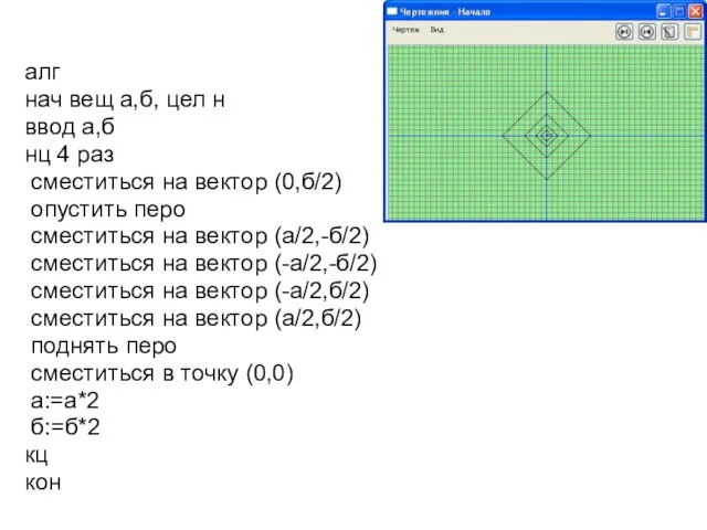 алг нач вещ а,б, цел н ввод а,б нц 4 раз сместиться