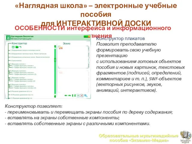 ОСОБЕННОСТИ интерфейса и информационного наполнения Конструктор плакатов Позволит преподавателю формировать свою учебную