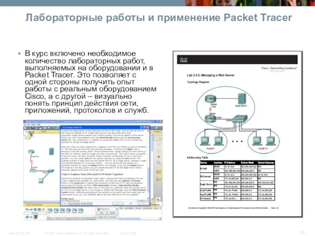 Лабораторные работы и применение Packet Tracer В курс включено необходимое количество лабораторных