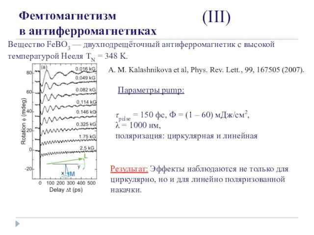 Фемтомагнетизм в антиферромагнетиках (III) Результат: Эффекты наблюдаются не только для циркулярно, но