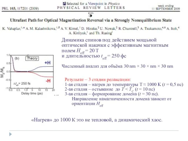 Динамика спинов под действием мощьной оптической накачки с эффективным магнитным полем Heff