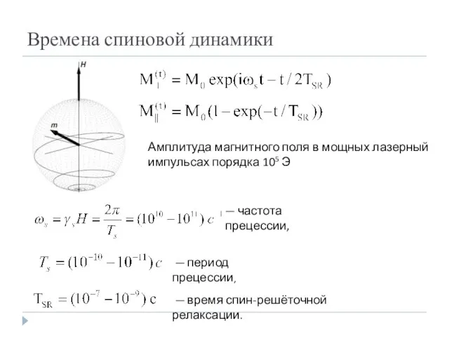 Времена спиновой динамики ― частота прецессии, ― период прецессии, ― время спин-решёточной