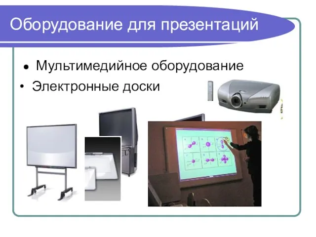 Оборудование для презентаций Мультимедийное оборудование Электронные доски