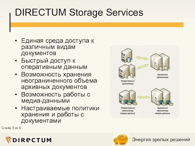 DIRECTUM Storage Services Единая среда доступа к различным видам документов Быстрый доступ