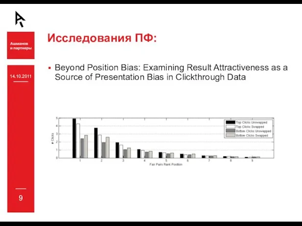 14.10.2011 Исследования ПФ: Beyond Position Bias: Examining Result Attractiveness as a Source