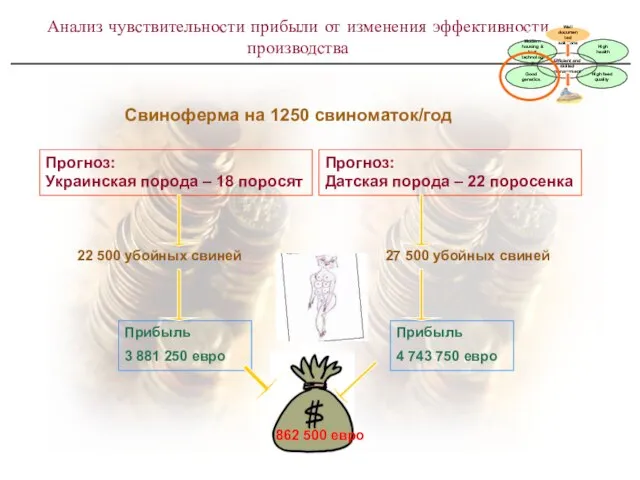 Анализ чувствительности прибыли от изменения эффективности производства Прогноз: Украинская порода – 18