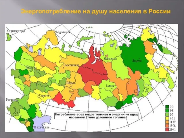 Энергопотребление на душу населения в России