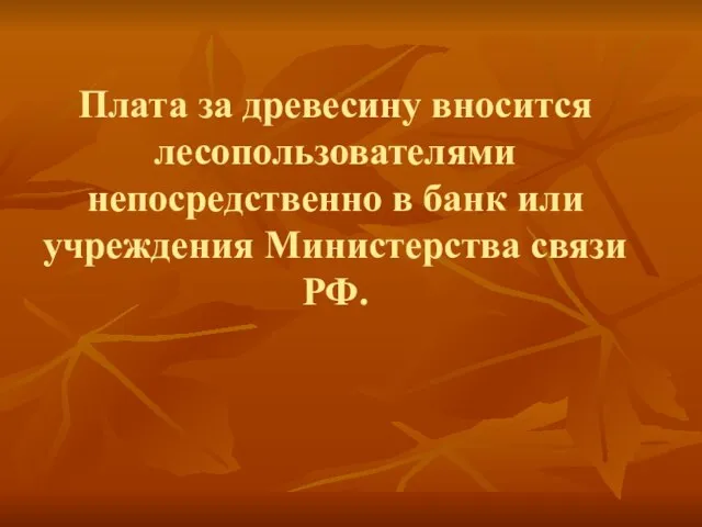 Плата за древесину вносится лесопользователями непосредственно в банк или учреждения Министерства связи РФ.