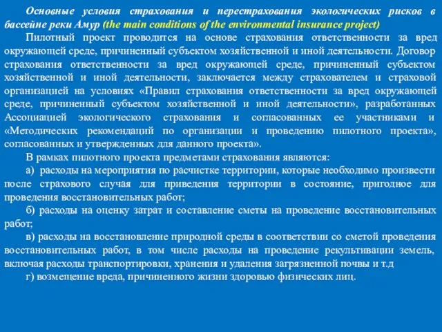 Основные условия страхования и перестрахования экологических рисков в бассейне реки Амур (the