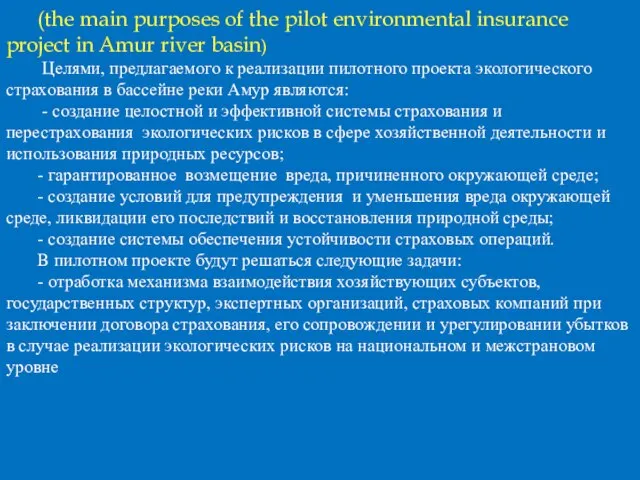 (the main purposes of the pilot environmental insurance project in Amur river