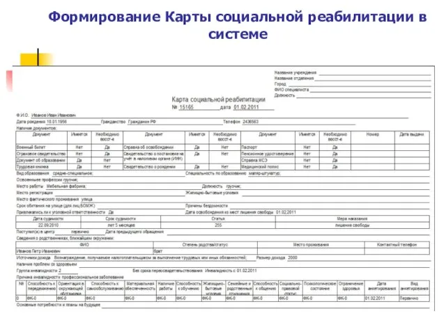 Формирование Карты социальной реабилитации в системе